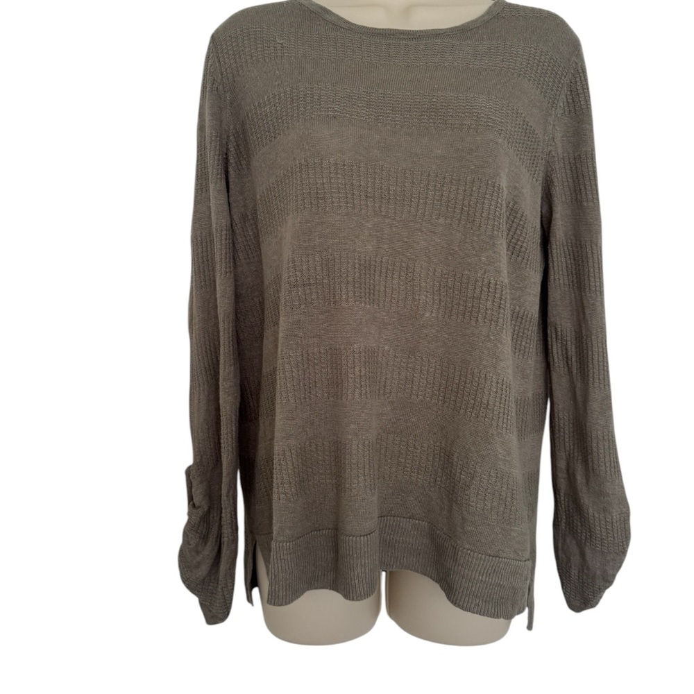 Max Studio Olive Linen Top, Back Button Detail, Sz M $98